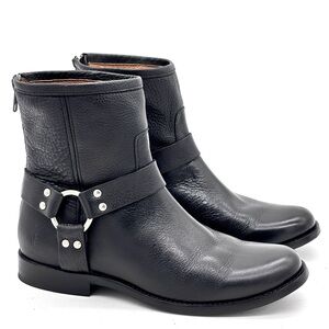 Frye Phillip Harness Short Black Leather Ankle boots
